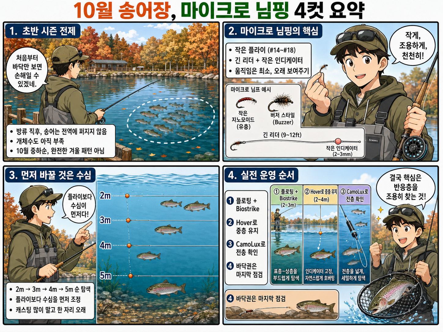 가을 송어 마이크로 님핑 가이드 4컷 인포그래픽